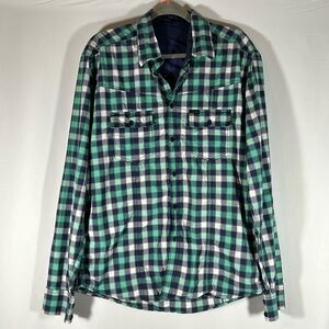 Jack & Jones Blue, Green & White Checkered Plaid Long Sleeve Button Down Shirt